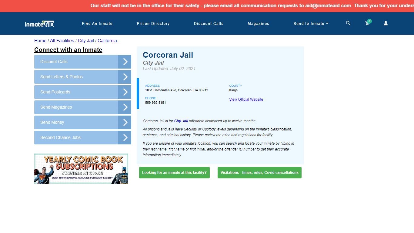 Corcoran Jail | Inmate Locator