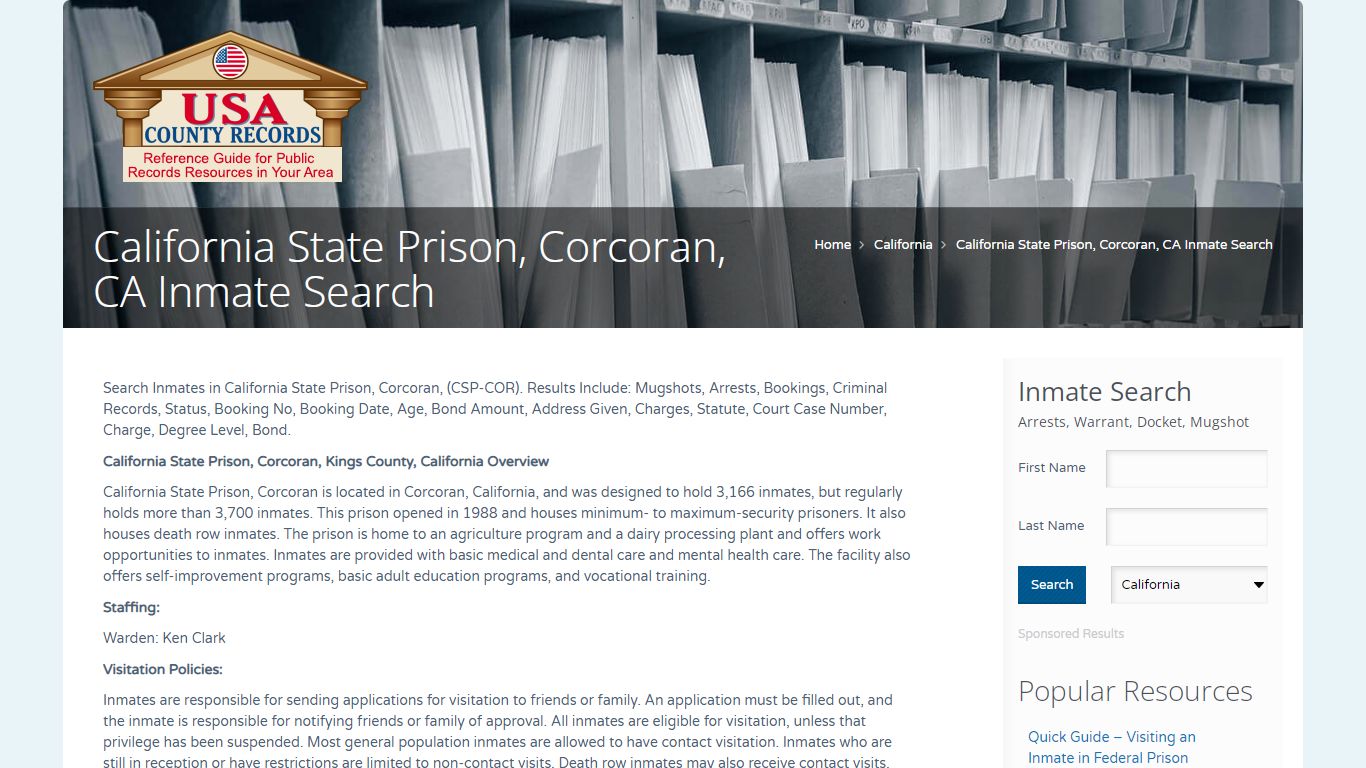 California State Prison, Corcoran, CA Inmate Search | Name ...